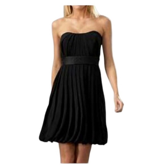 Strapless Babydoll Black Chiffon Dress 8 Bubble Hem Pleated Hoco Sorority Rush - Picture 1 of 13